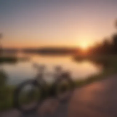 Breathtaking view of the sunset over a serene lake on a bike route