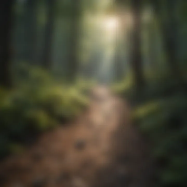 Dense forest with sunlight filtering through the trees