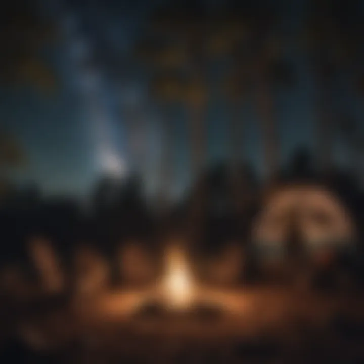 Campfire under the stars in a Virginia Beach wooded campground