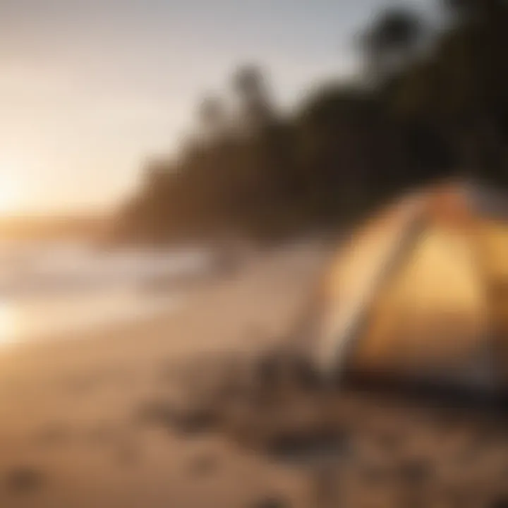 Tent pitched on Virginia Beach shoreline at sunset