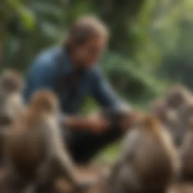 Animal behaviorist studying a group of monkeys