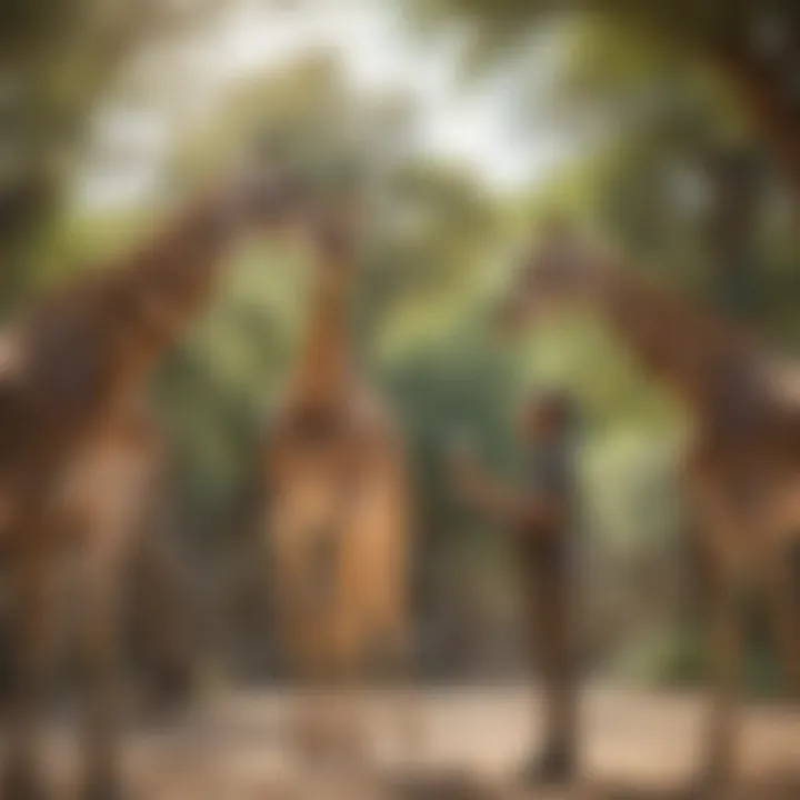 Zookeeper feeding giraffes at the zoo