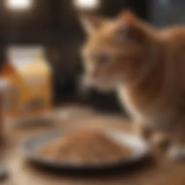 Informed Decision-Making for Cat Nutrition Cat owner reading labels on cat food packaging