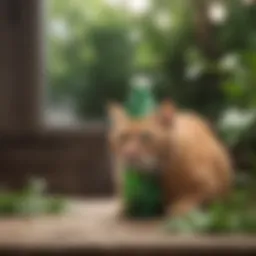 Cat Urine Enzyme Cleaner Bottle with Fresh Green Leaves