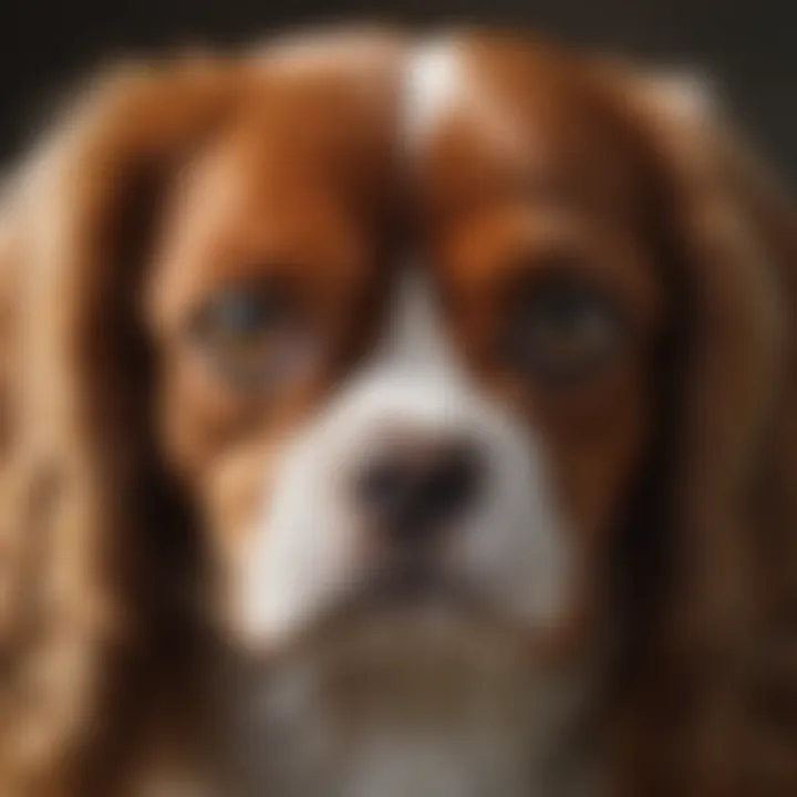 A close-up of a Cavalier King Charles Spaniel's expressive eyes and beautiful coat.