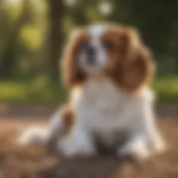 A charming Cavalier King Charles Spaniel sitting gracefully in a sunny park.