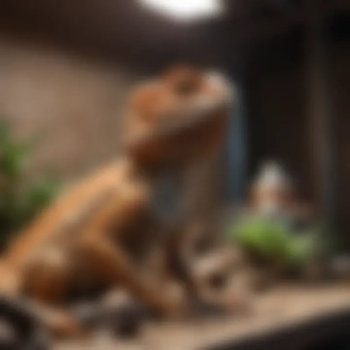 Setup of a bearded dragon habitat with ceramic heat lamp