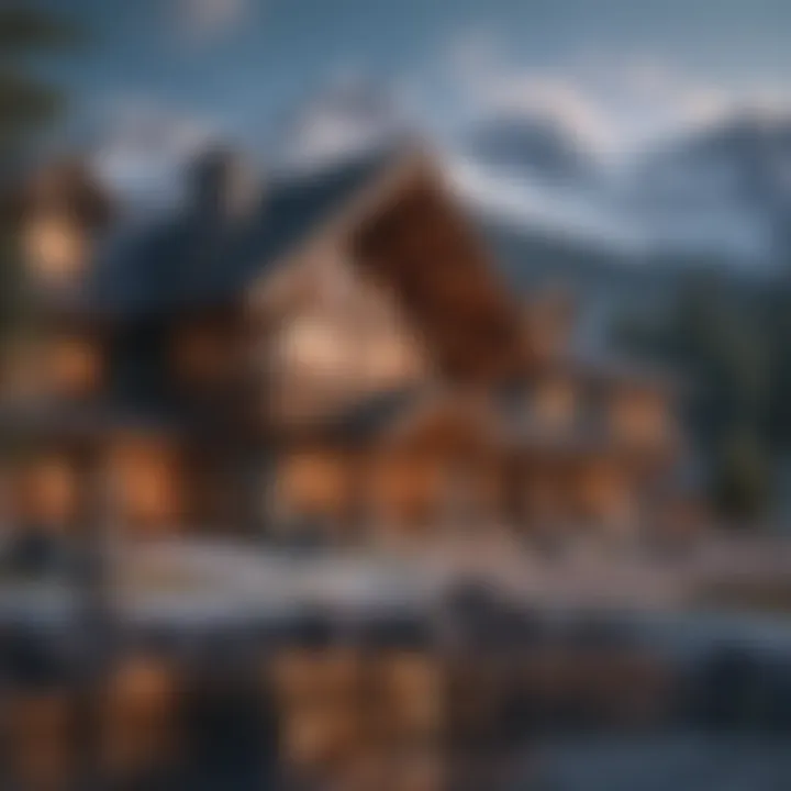 The resort's luxurious lodge surrounded by stunning mountain scenery.