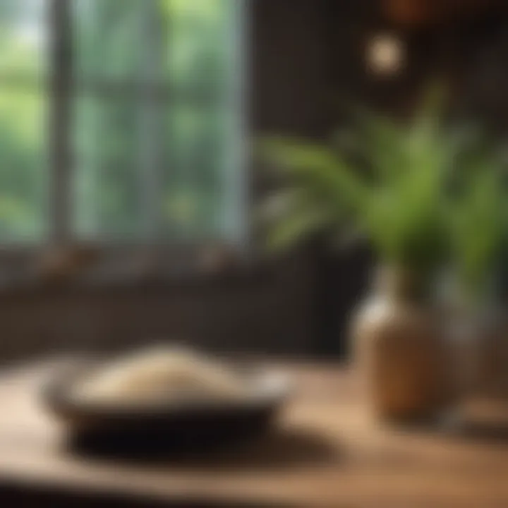 Different types of rice on a wooden table