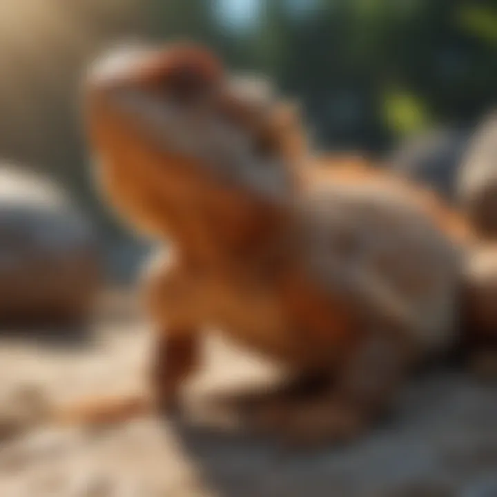 Bearded dragon basking under the sun