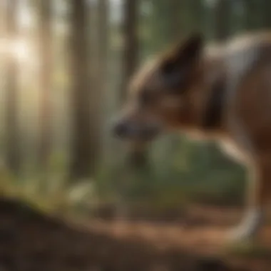 A dog engaged in scent detection training