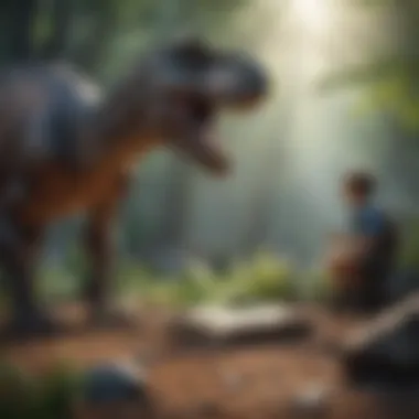 Vibrant illustration of a dinosaur teaching young kids about prehistoric times