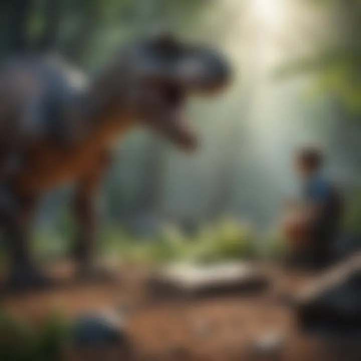 Vibrant illustration of a dinosaur teaching young kids about prehistoric times