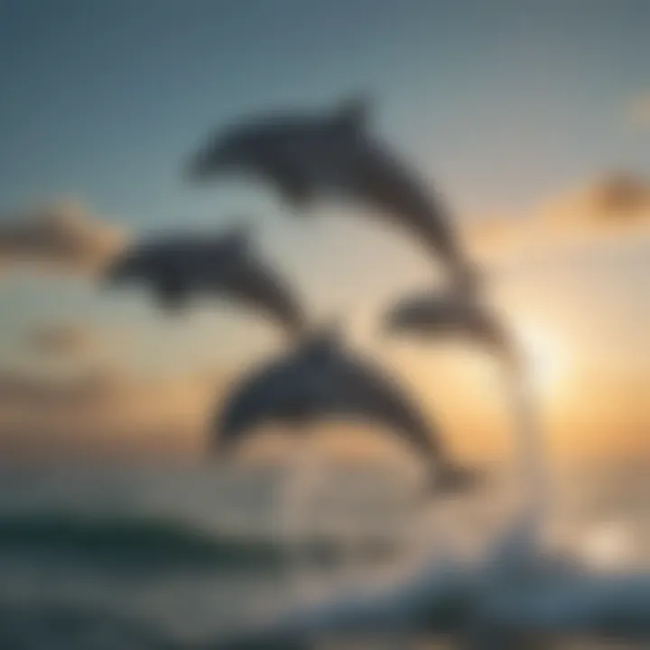 A school of dolphins leaping above the ocean surface