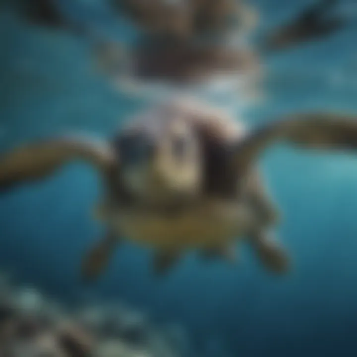 A majestic sea turtle gliding through clear blue waters