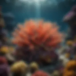 An underwater scene showcasing vibrant coral reefs and diverse marine life