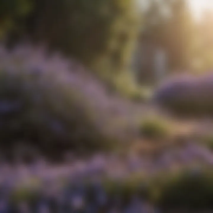 A lush garden displaying a variety of dusty purple flower species