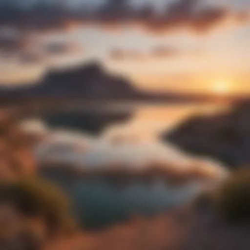 Stunning landscape view of Elephant Butte Lake at sunset