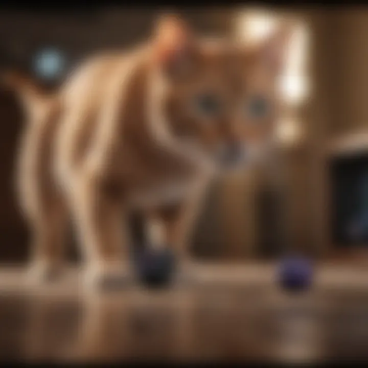 Graceful feline playing with remote control toy