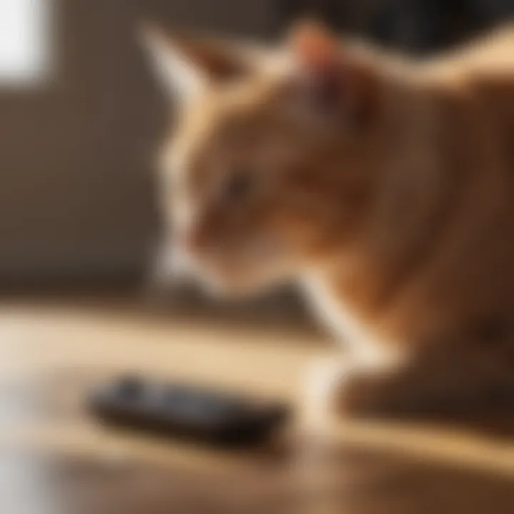 Cat engaging with interactive remote control toy