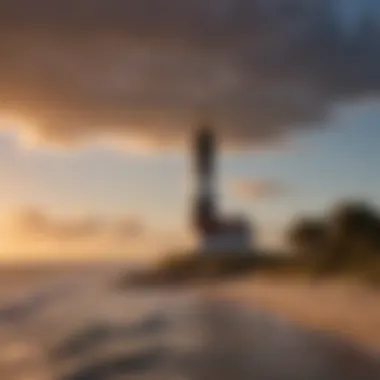 The iconic lighthouse at Cape Canaveral standing against the sunset