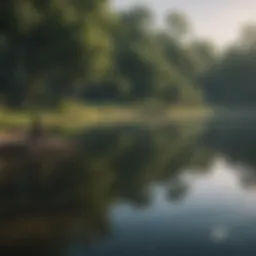 Scenic view of a tranquil lake in Dallas with fishing rods set up