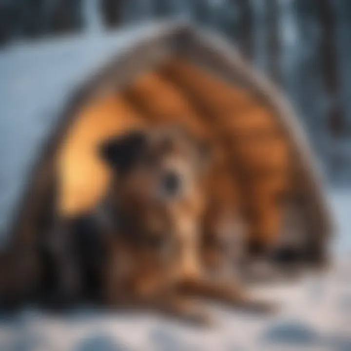 Dogs enjoying a heated shelter during winter