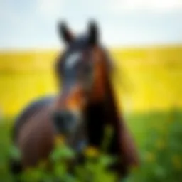 Majestic Arabian horse in a lush green landscape