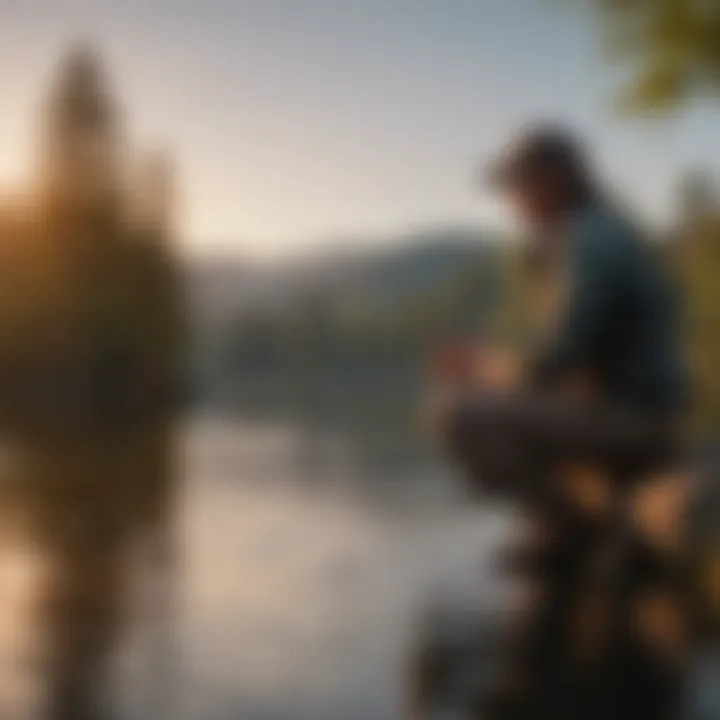 Angler casting line at sunset