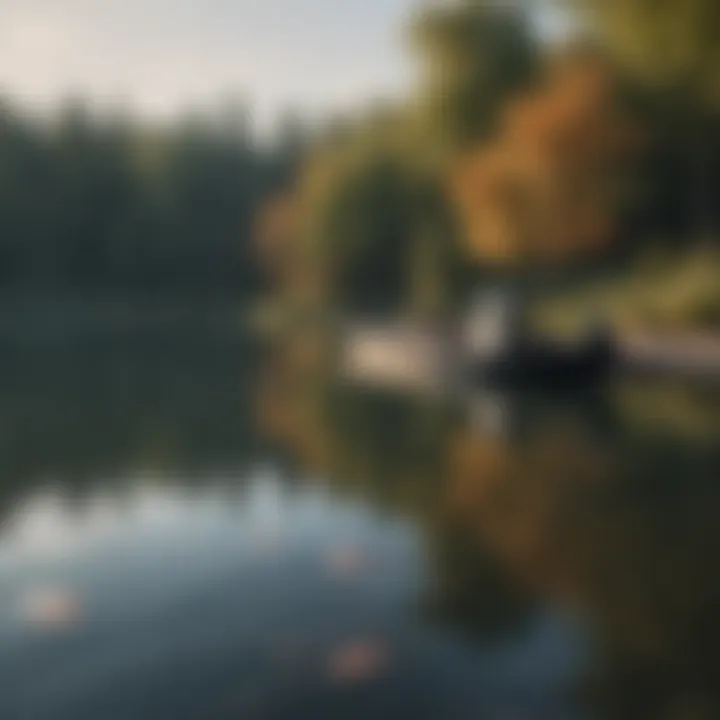 Serene lake view with fishing boats