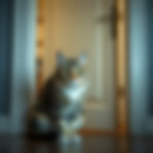 Large cat using an indoor door