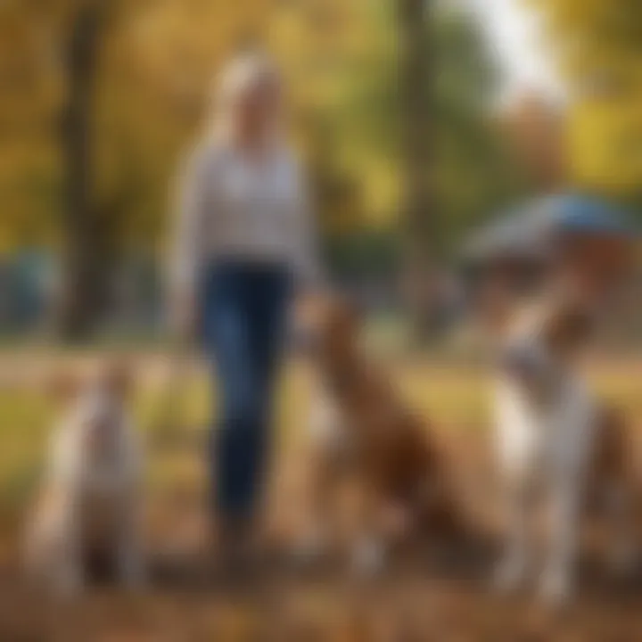 Owners socializing while their dogs play in the park