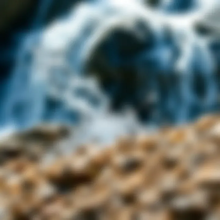 Close-up view of crystal-clear water splashing over rocks