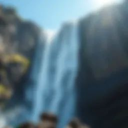 Majestic waterfall cascading down rocky cliffs