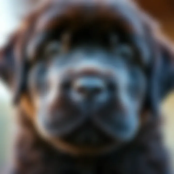 Close-up of Newfoundland puppy's face showing its gentle expression