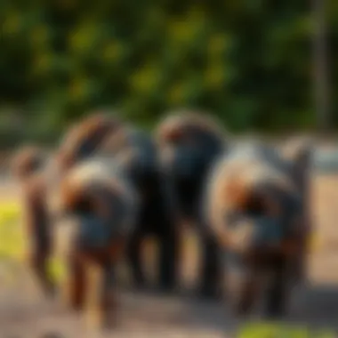 Group of Newfoundland puppies interacting with each other