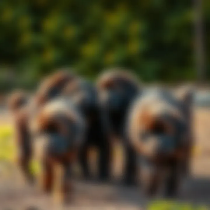 Group of Newfoundland puppies interacting with each other