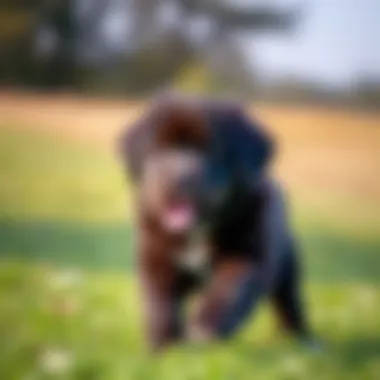 Newfoundland puppy playing in a green field