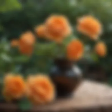 Cultivation of Orange Tea Roses in a Garden