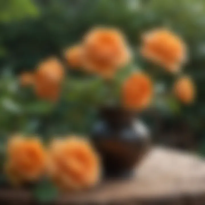 Cultivation of Orange Tea Roses in a Garden