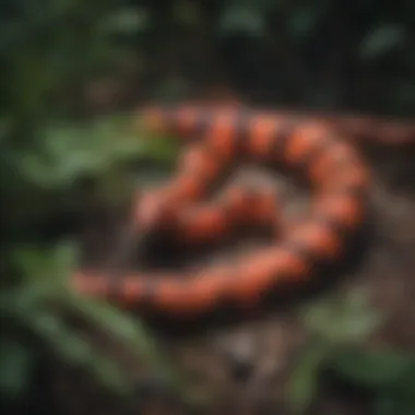 Vivid Coral Serpent in Texan Flora Eerie Coral Snake Slithering Through Vibrant Vegetation