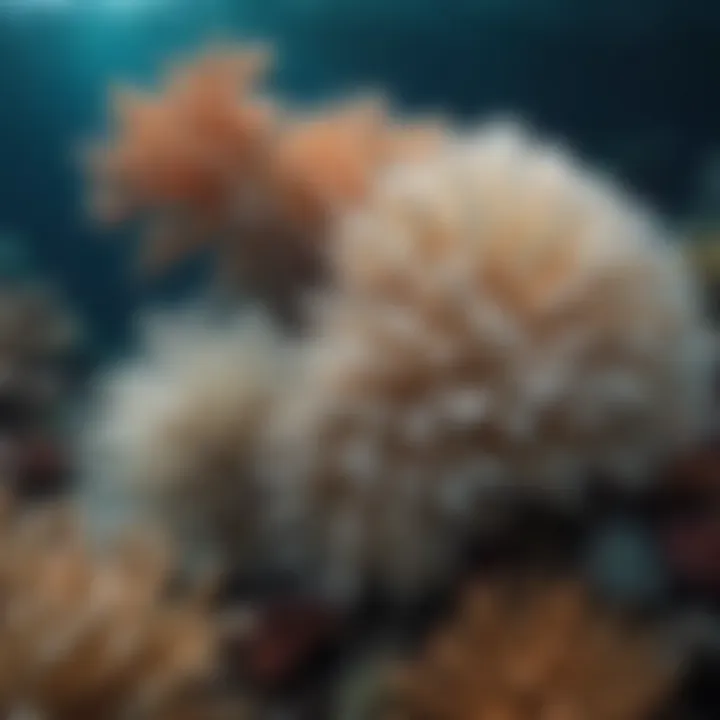 An underwater scene highlighting the impact of coral bleaching on marine life, emphasizing conservation challenges.