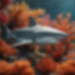 A majestic great white shark swimming gracefully through a vibrant coral reef.