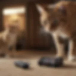 A cat engaging with a remote-controlled toy