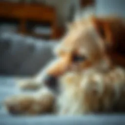 A close-up of a dog shedding fur on a couch