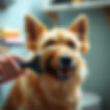 A dog being groomed with a brush, showcasing effective grooming techniques