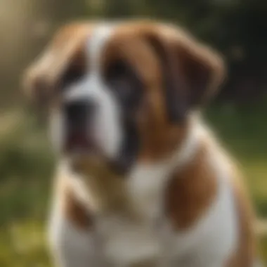 Short haired Saint Bernard playing outdoors