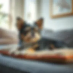 A serene small dog lounging peacefully on a cushion