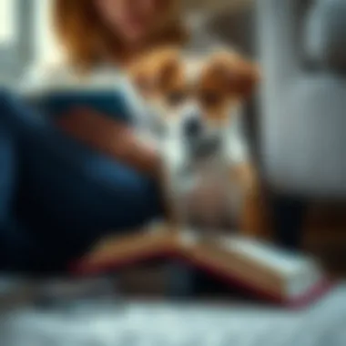 Reading Companion: The Calm Presence of Small Dogs A small dog breed sitting calmly beside a person reading a book