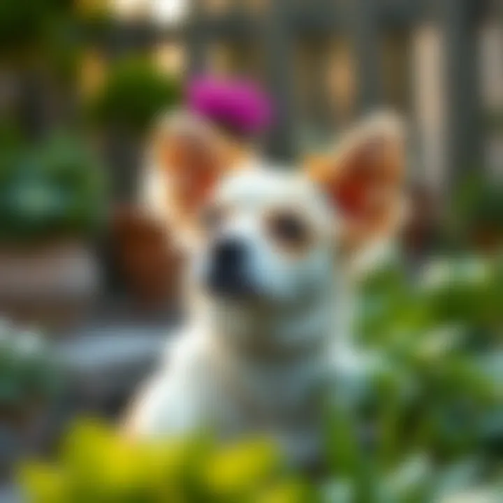 Serene Moments: Small Dogs in Peaceful Environments A small dog breed enjoying a quiet moment in a serene garden
